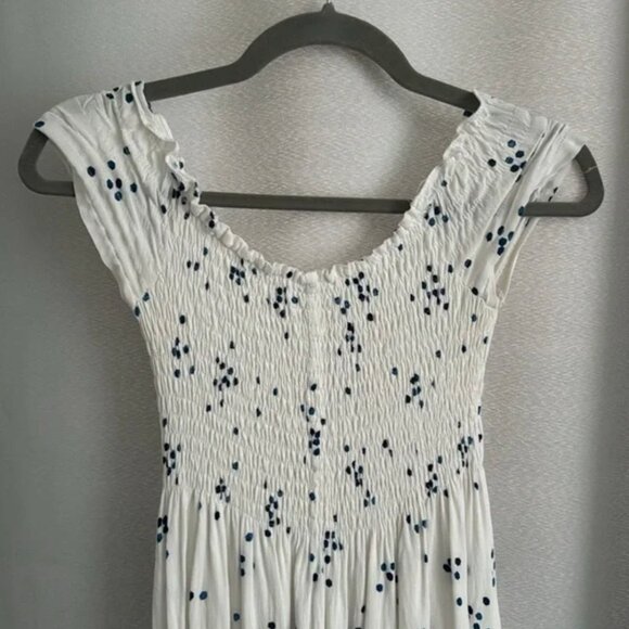 Santa Monica Pier Blue and White Print Off-the-Shoulder Dress - Picture 6 of 16